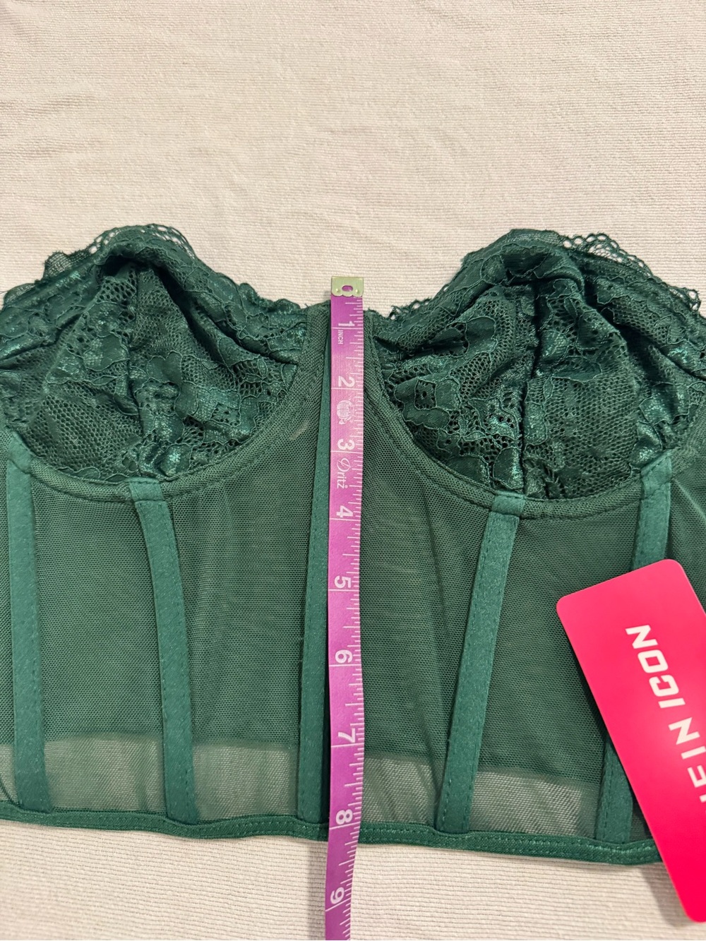 SHEIN Dark Green Lace Bustier Bandeau Top - Picture 8 of 9